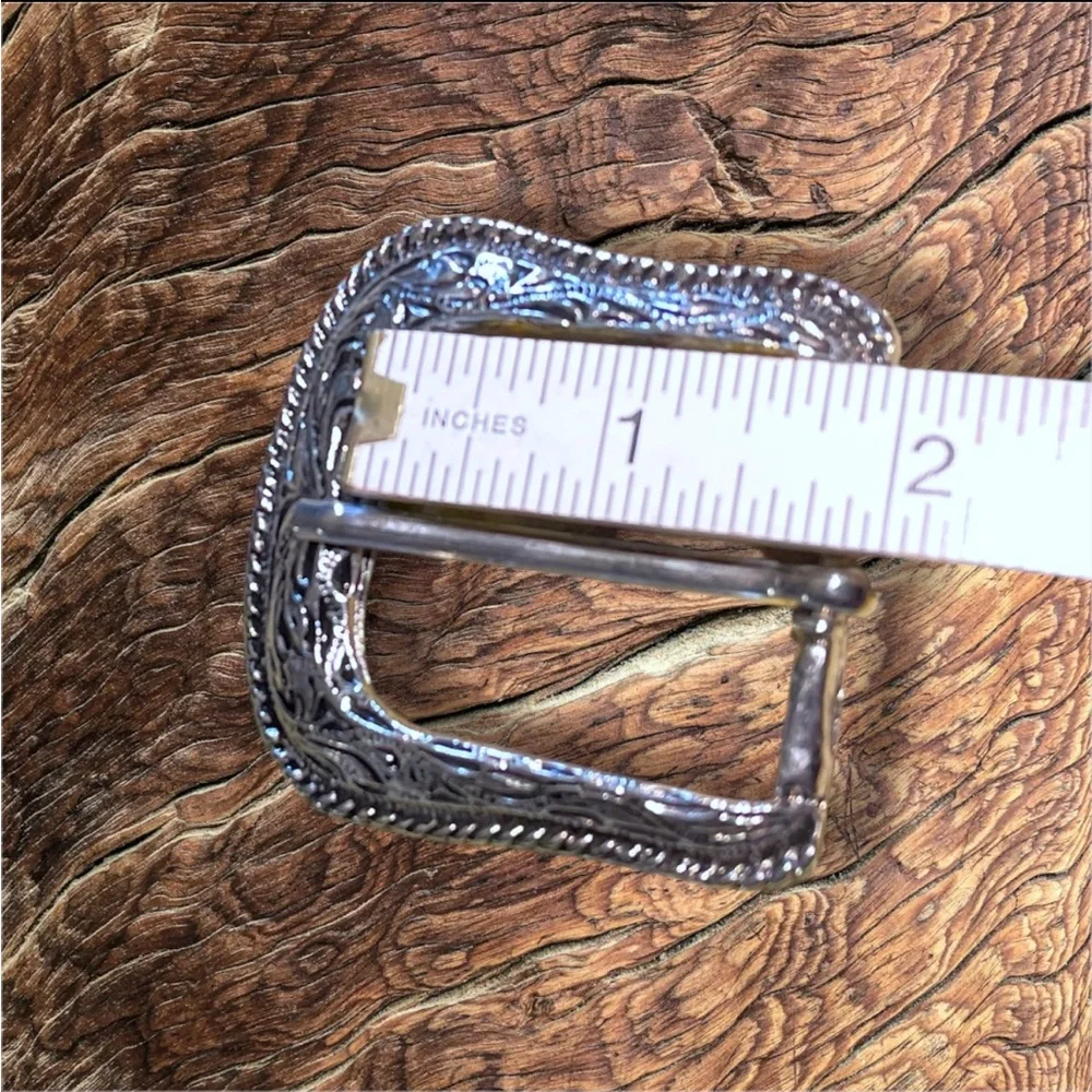Western Silver-tone Cowboy Cowgirl Southwest Floral High Relief Buckle OS VGUC
